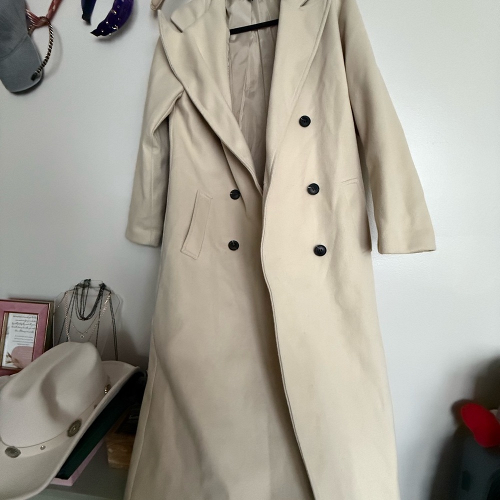 Women's Cream Double-Breasted Coat